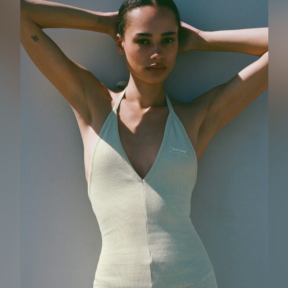 Zara X Pantone Women’s Cotton One Piece Ribbed Halter Romper Neutral Large